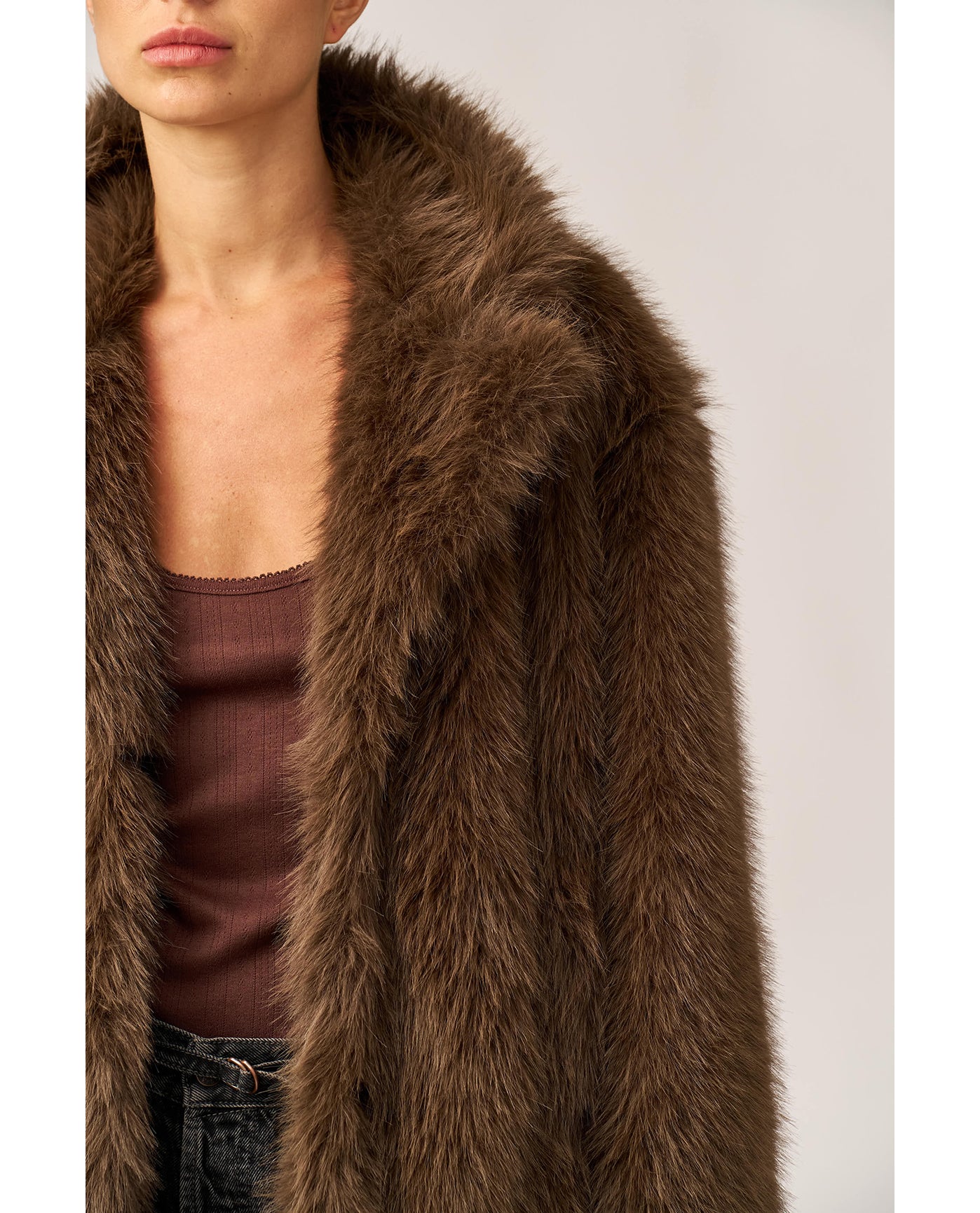 The Luxe Faux Fur Coat-Brown Gottex Beach Life