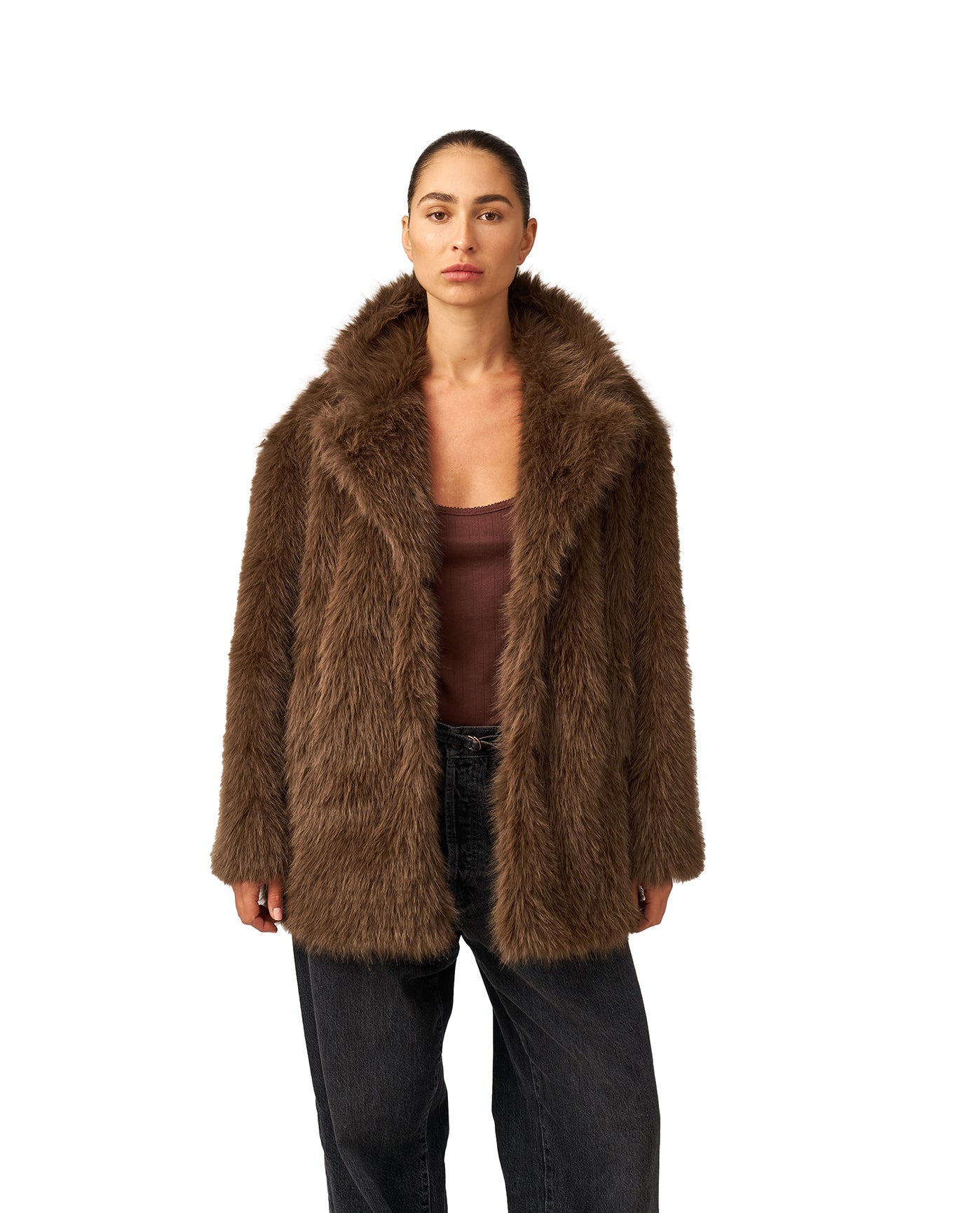 The Luxe Faux Fur Coat-Brown Gottex Beach Life