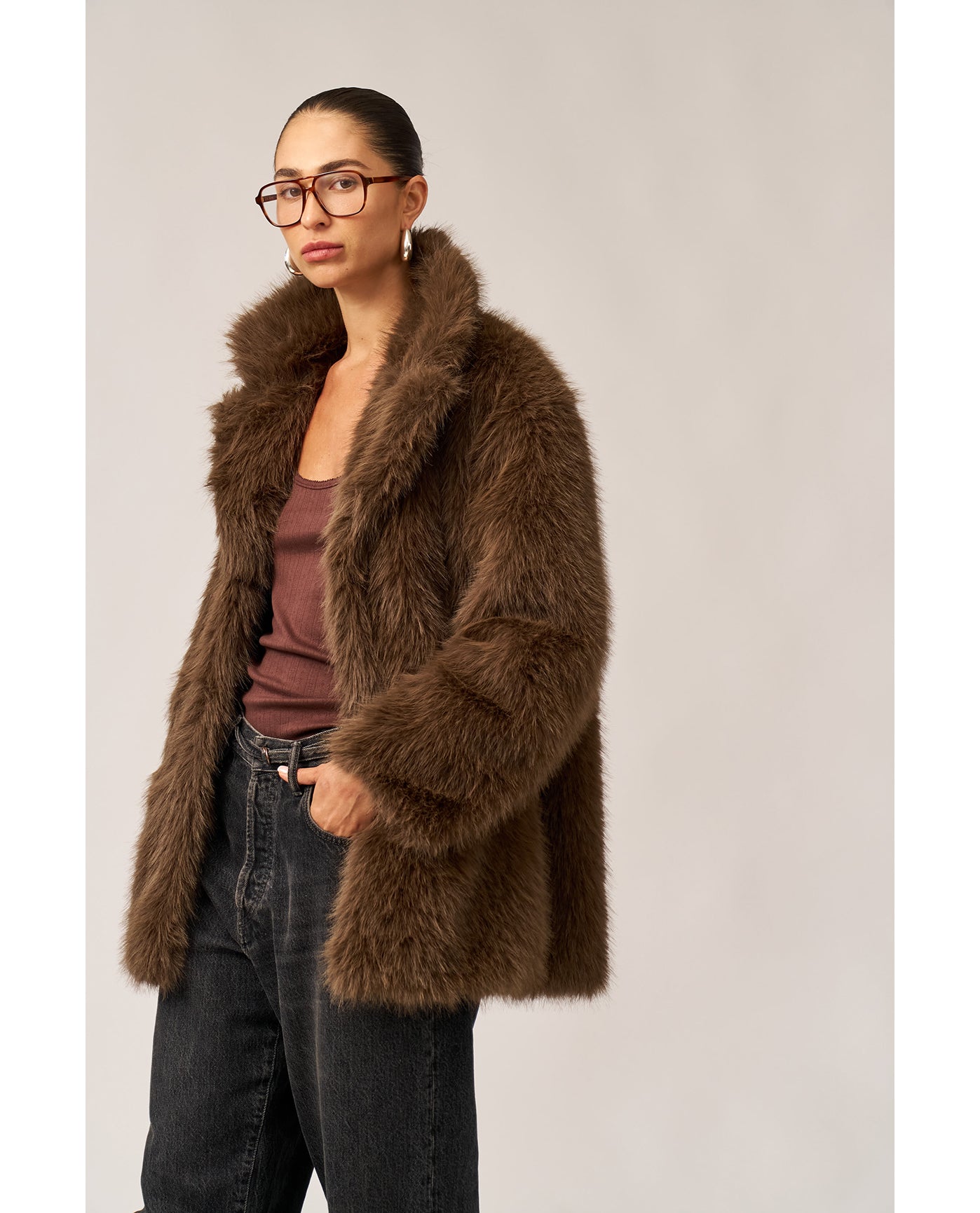 The Luxe Faux Fur Coat-Brown Gottex Beach Life