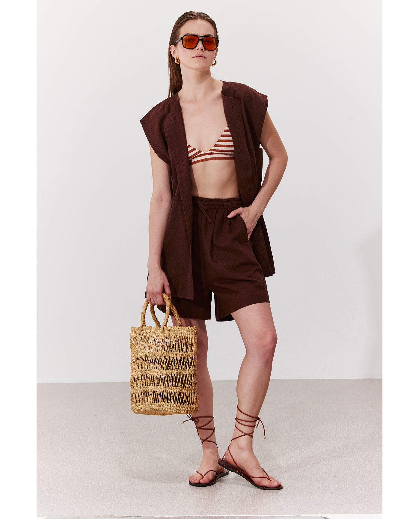 Terra Sleeveless Vest Cover-Up | Brown