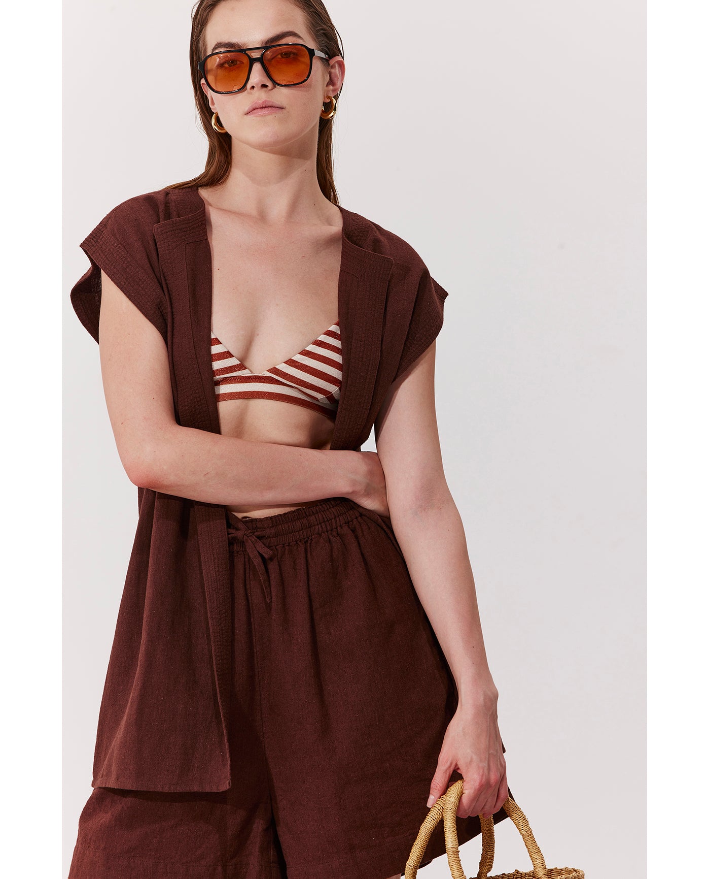 Terra Sleeveless Vest Cover-Up | Brown