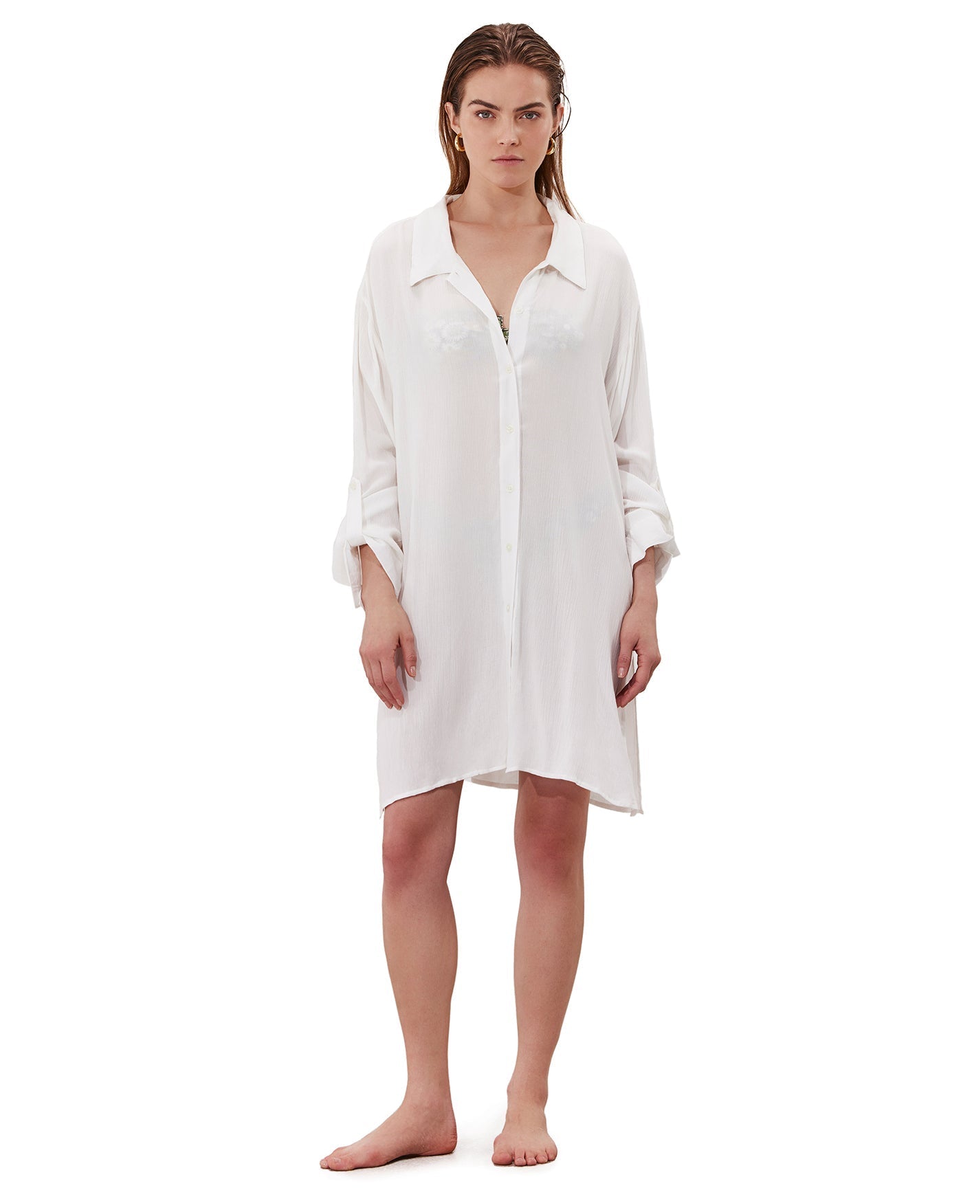 Solena Crêpe Shirt Dress Cover-Up | White
