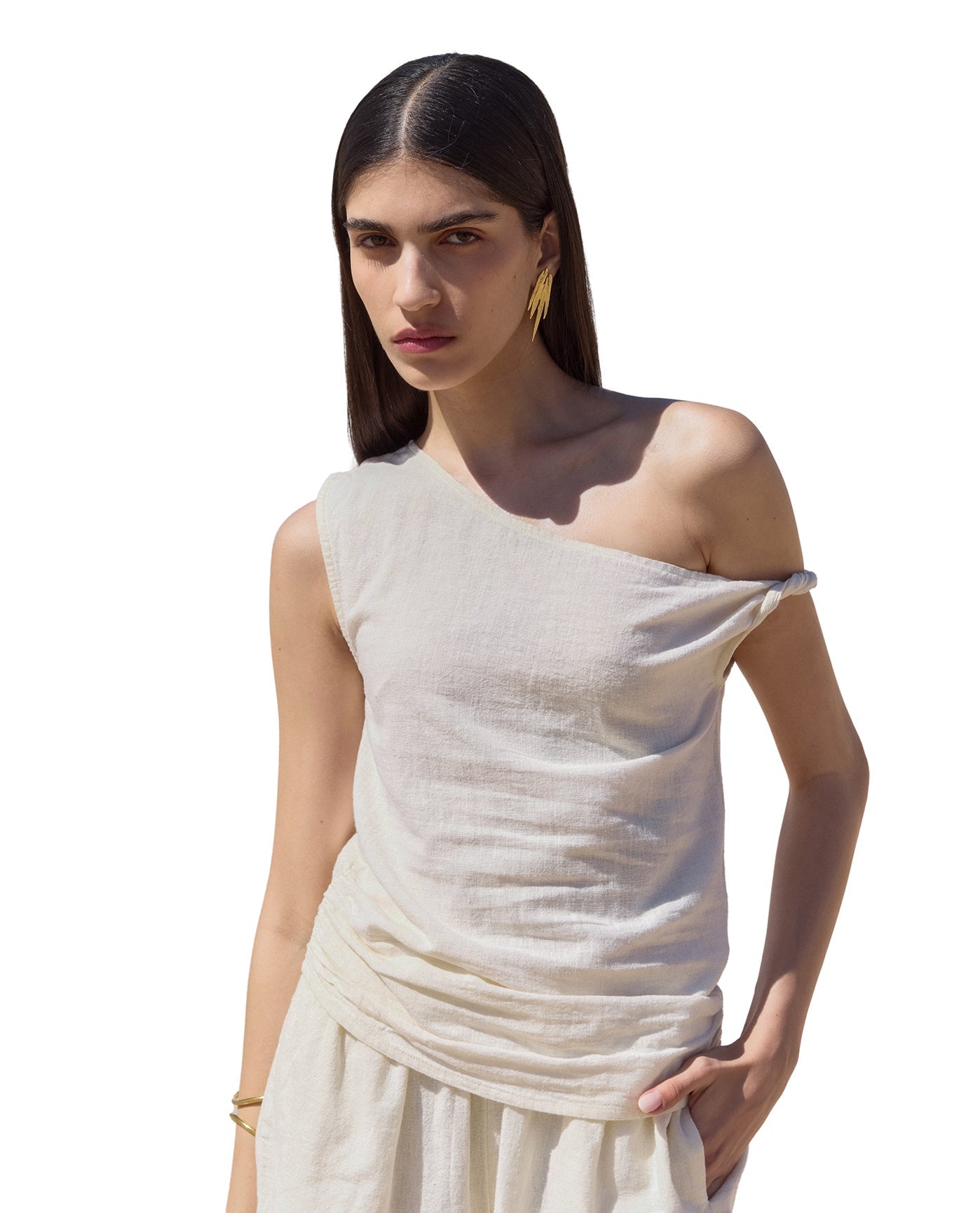 Terra One Shoulder Beach Shirt Cover-Up | Cream