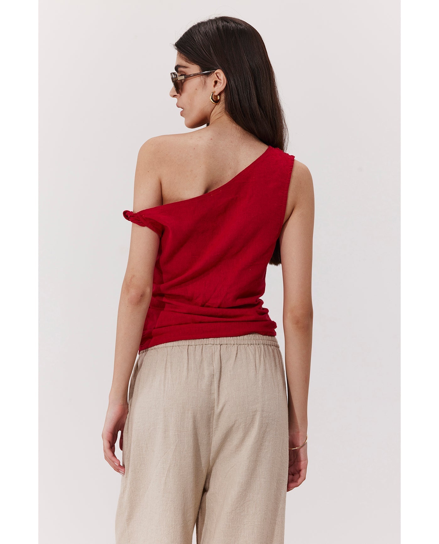 Terra One Shoulder Beach Shirt Cover-Up | Red