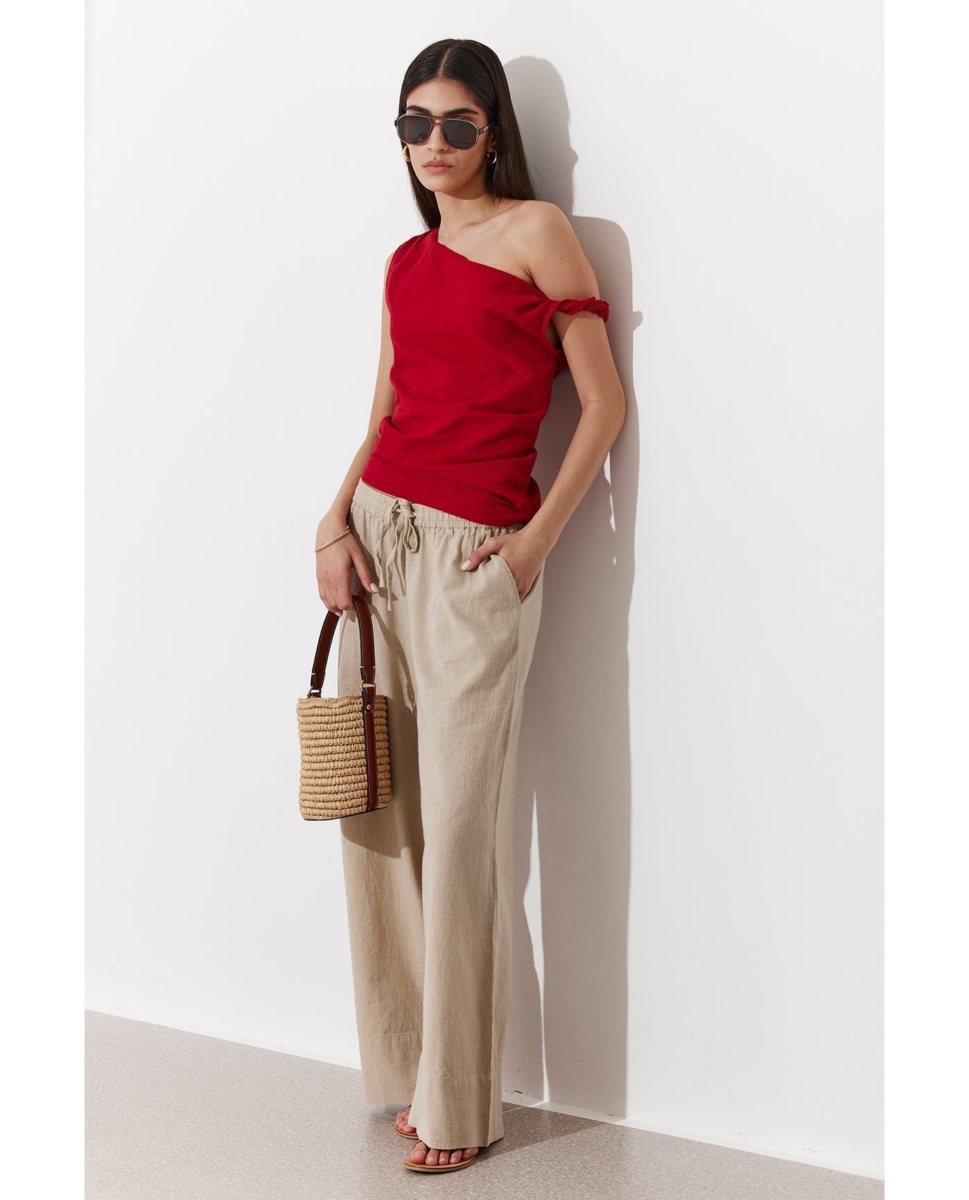 Terra One Shoulder Beach Shirt Cover-Up | Red