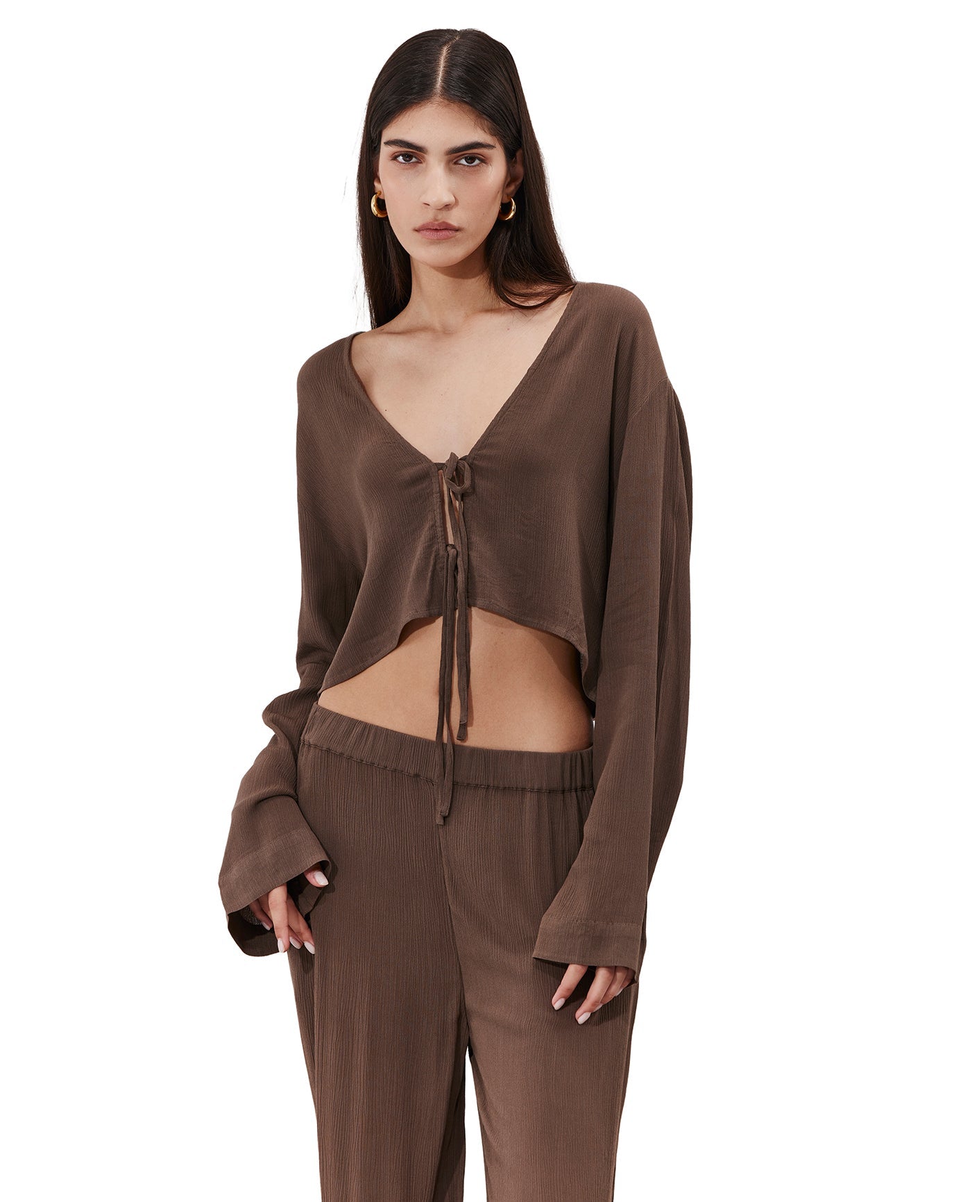 Solena Crêpe Crop Top Cover-Up | Khaki