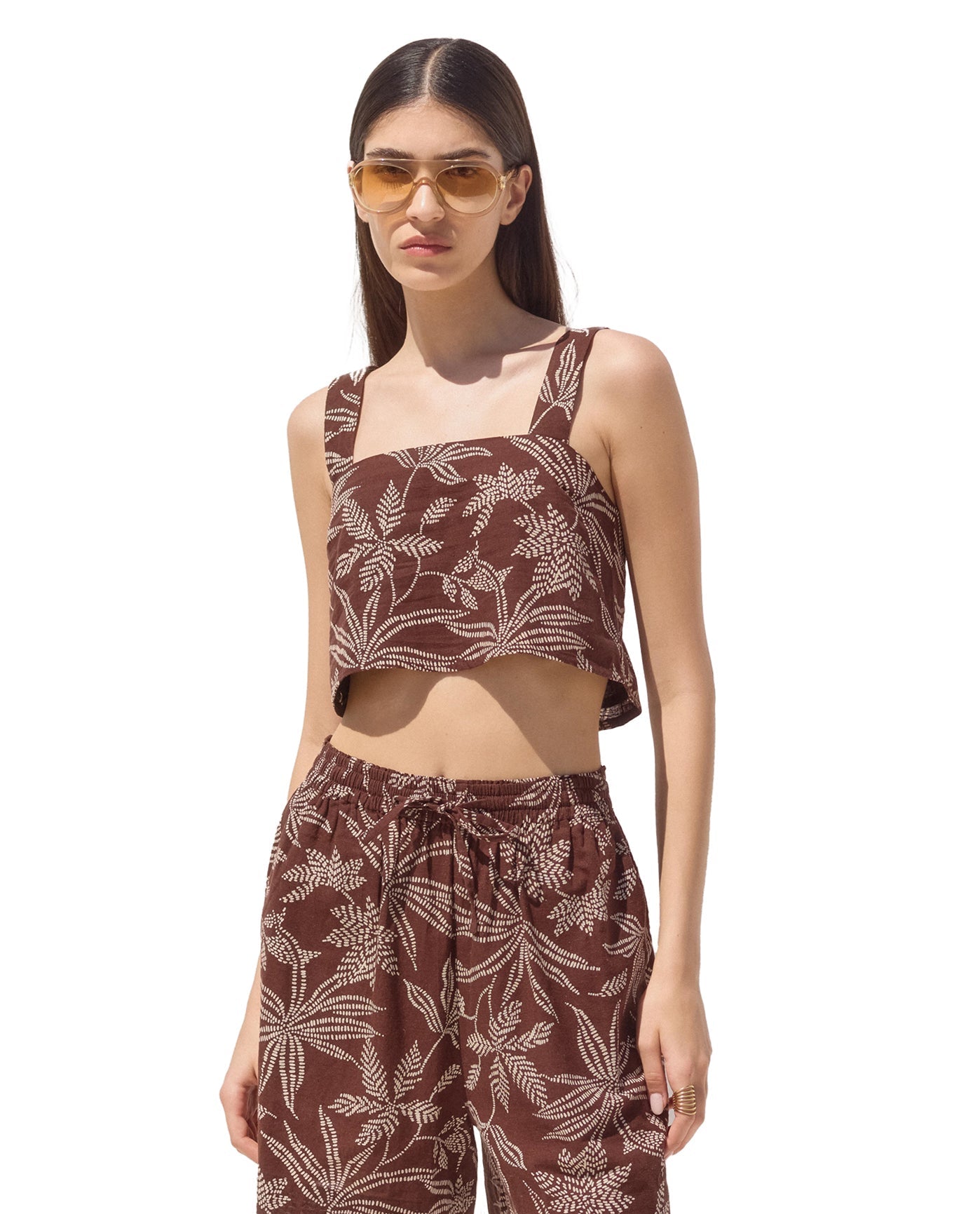 Terra Square Neck Printed Crop Top Cover-Up | terra-multi-brown