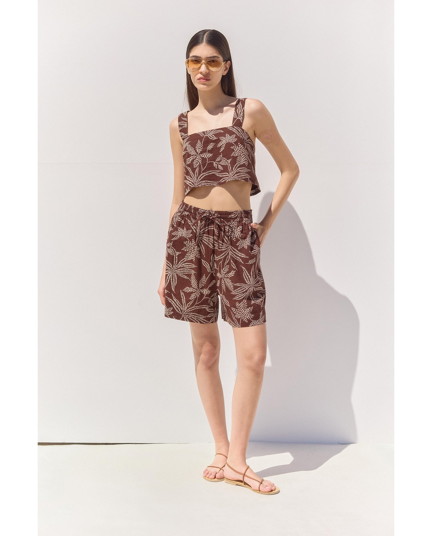 Terra Square Neck Printed Crop Top Cover-Up | terra-multi-brown