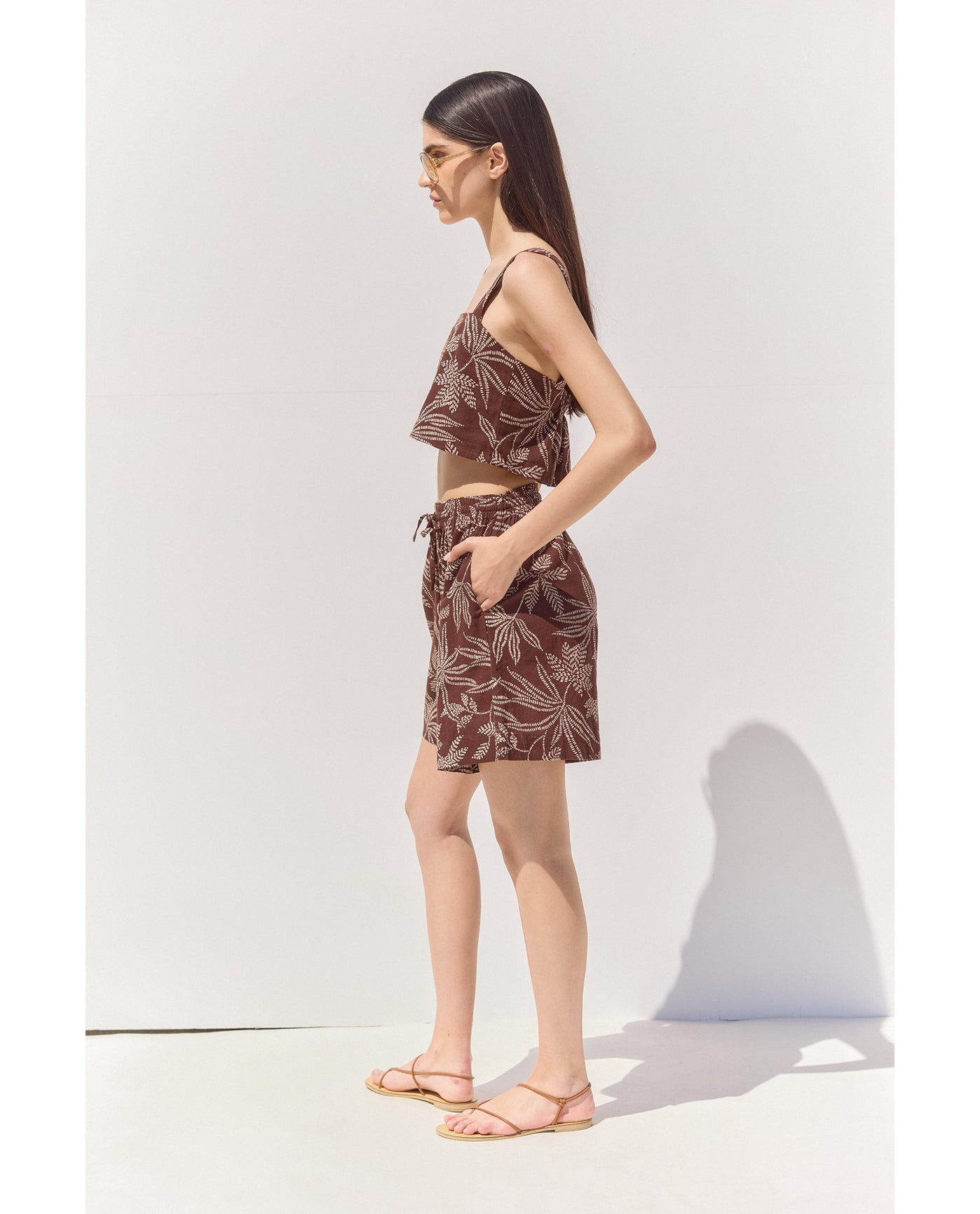 Terra Square Neck Printed Crop Top Cover-Up | terra-multi-brown