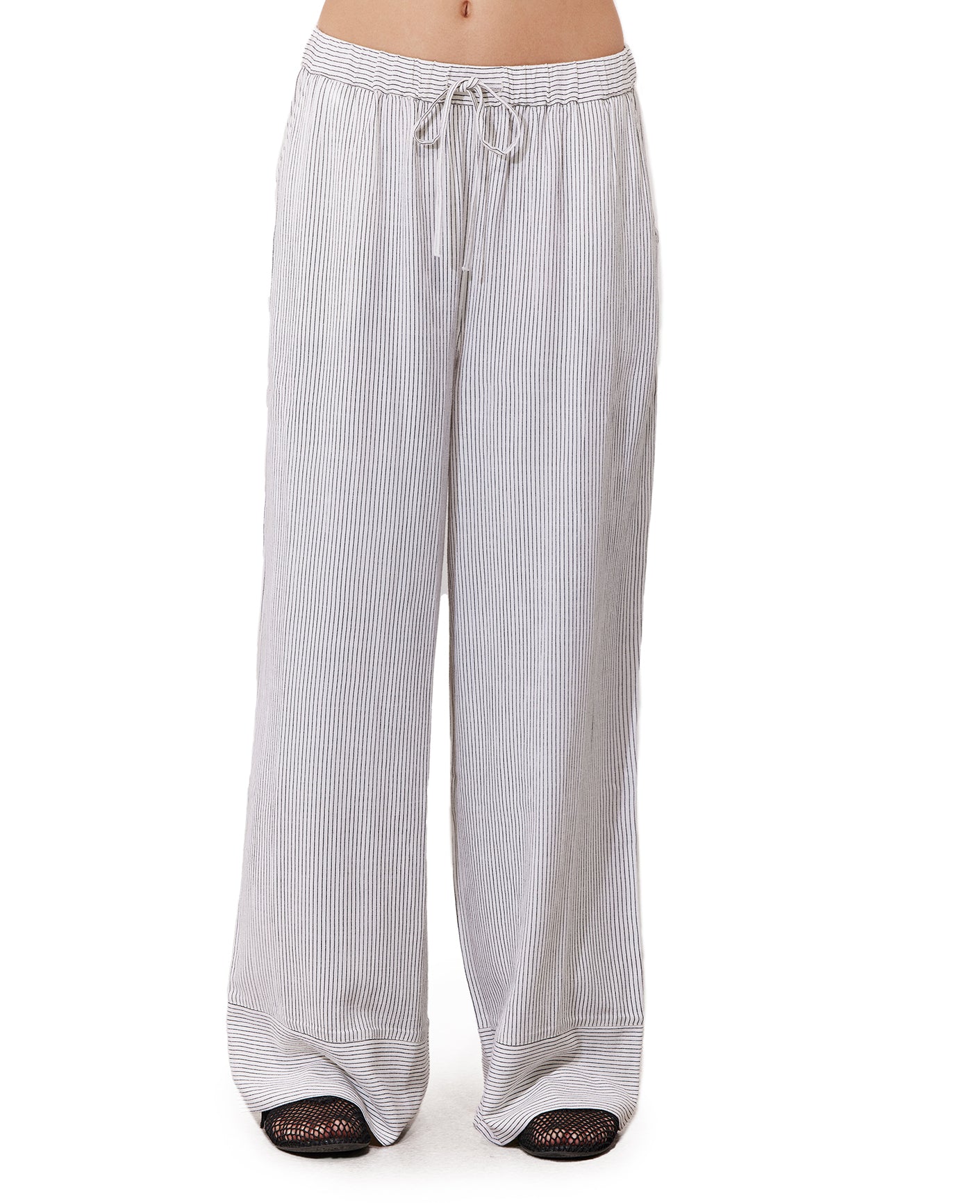 Saltstripe Wide Leg Beach Pant Cover-Up | Black-Cream
