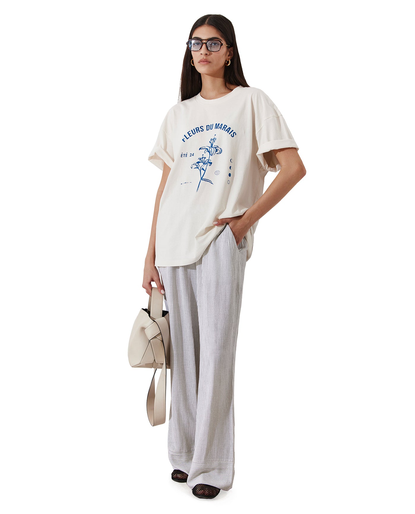 Saltstripe Wide Leg Beach Pant Cover-Up | Black-Cream
