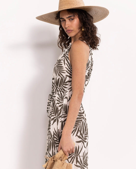 Side View View Of Gottex Beach Life V-Neck Maxi Cover Up Dress | GOTTEX BEACH LIFE LEAF