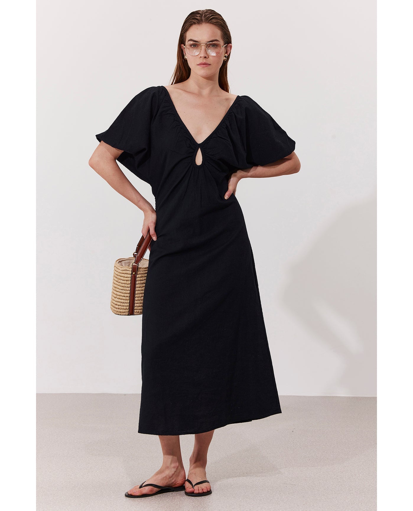 Terra Puff Sleeve Midi Dress Cover-Up | Black