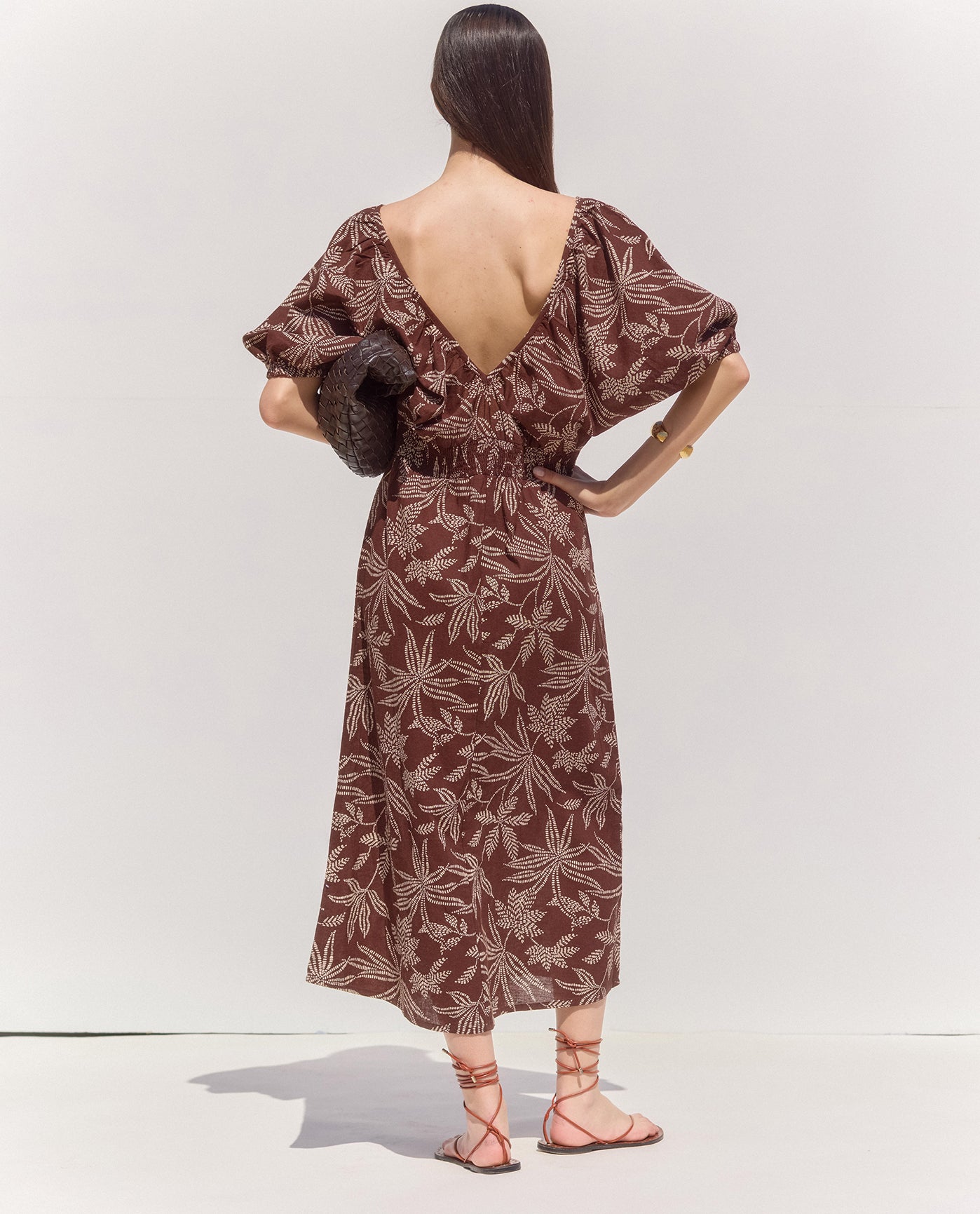 Terra Printed Puff Sleeve Midi Dress Cover-Up | Multi-Brown