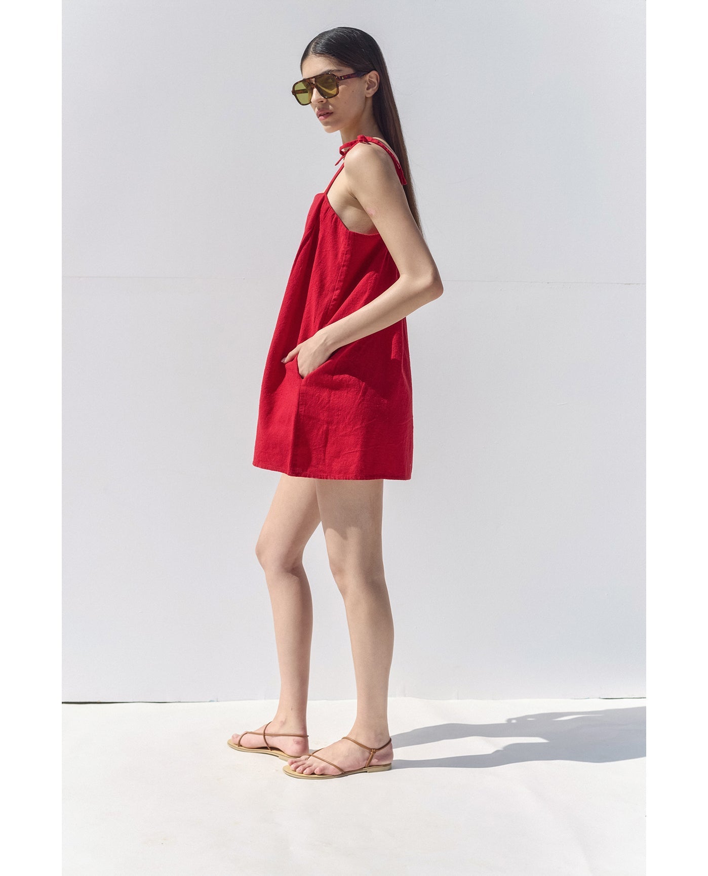 Terra Square Neck Mini Dress Cover-Up | Red