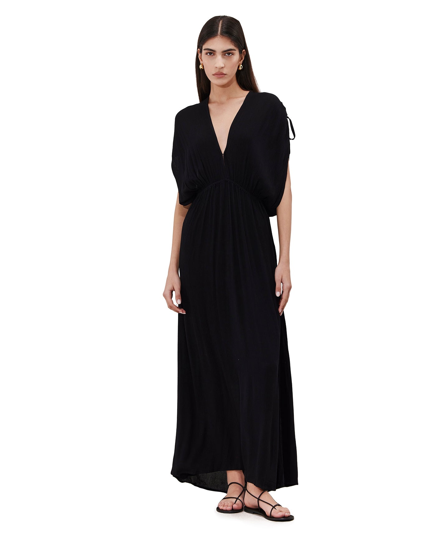 Solena Crêpe V Neck Open Back Midi Dress Cover-Up | Black
