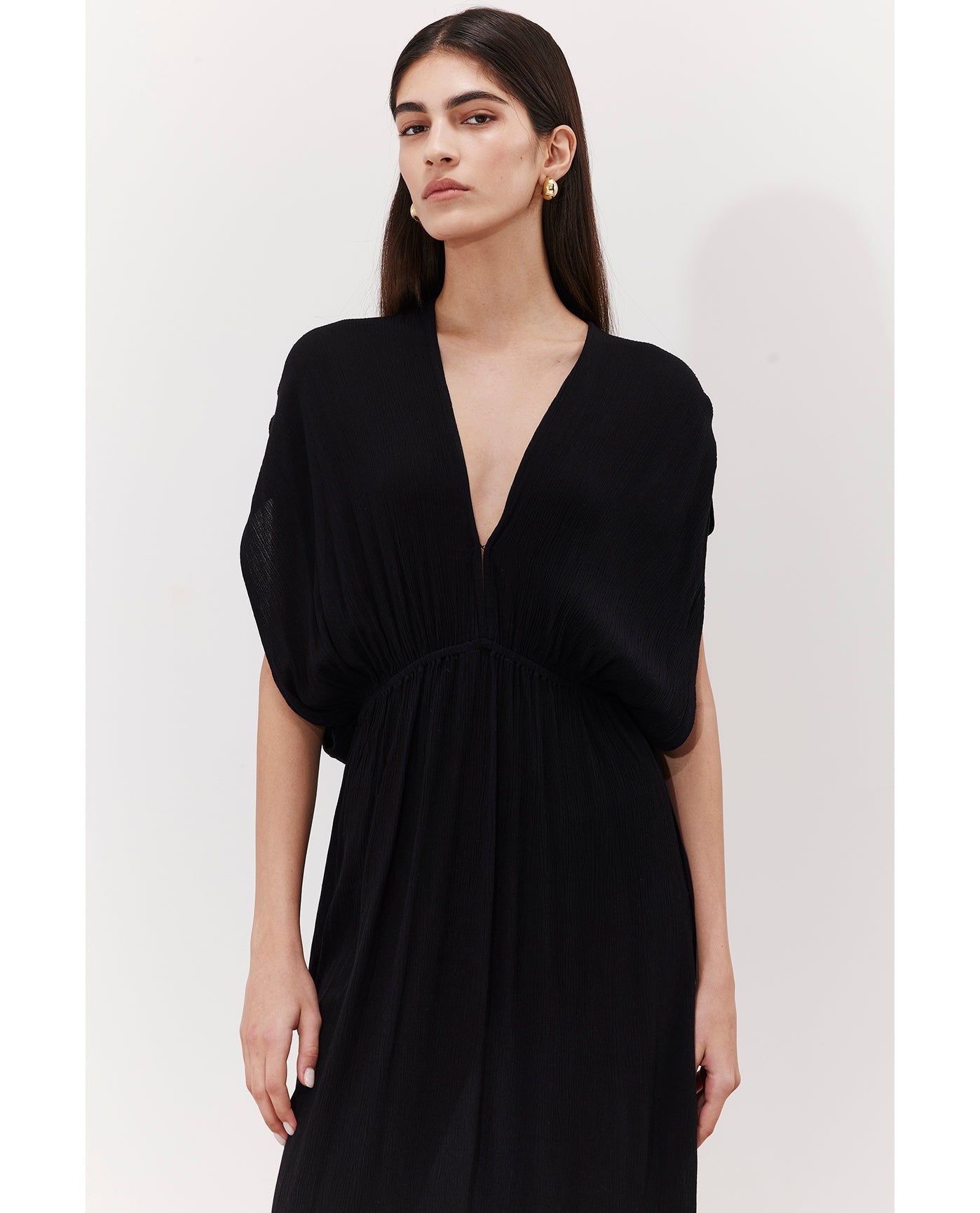 Solena Crêpe V Neck Open Back Midi Dress Cover-Up | Black