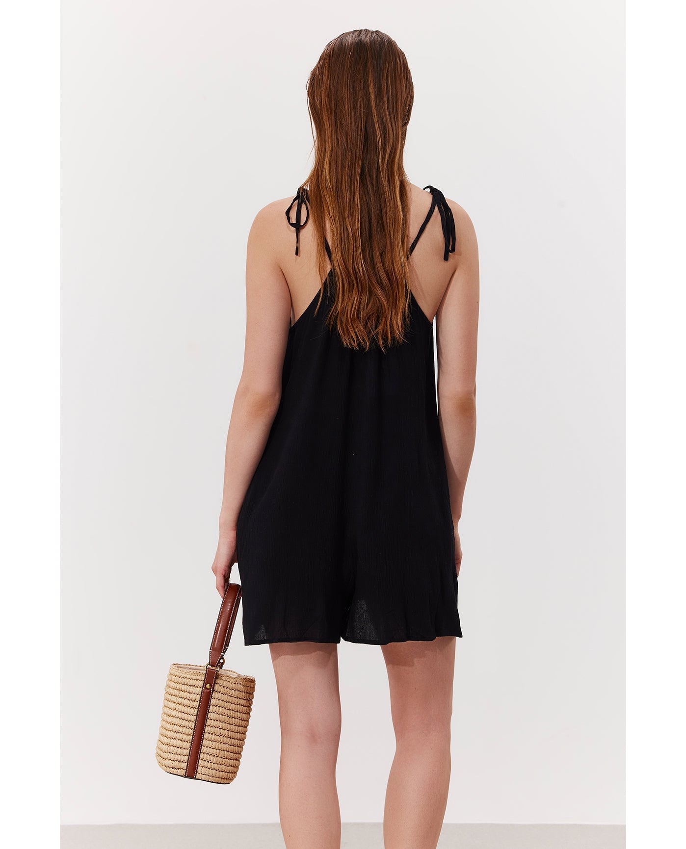 Solena Crêpe High Neck Romper Cover-Up | Black
