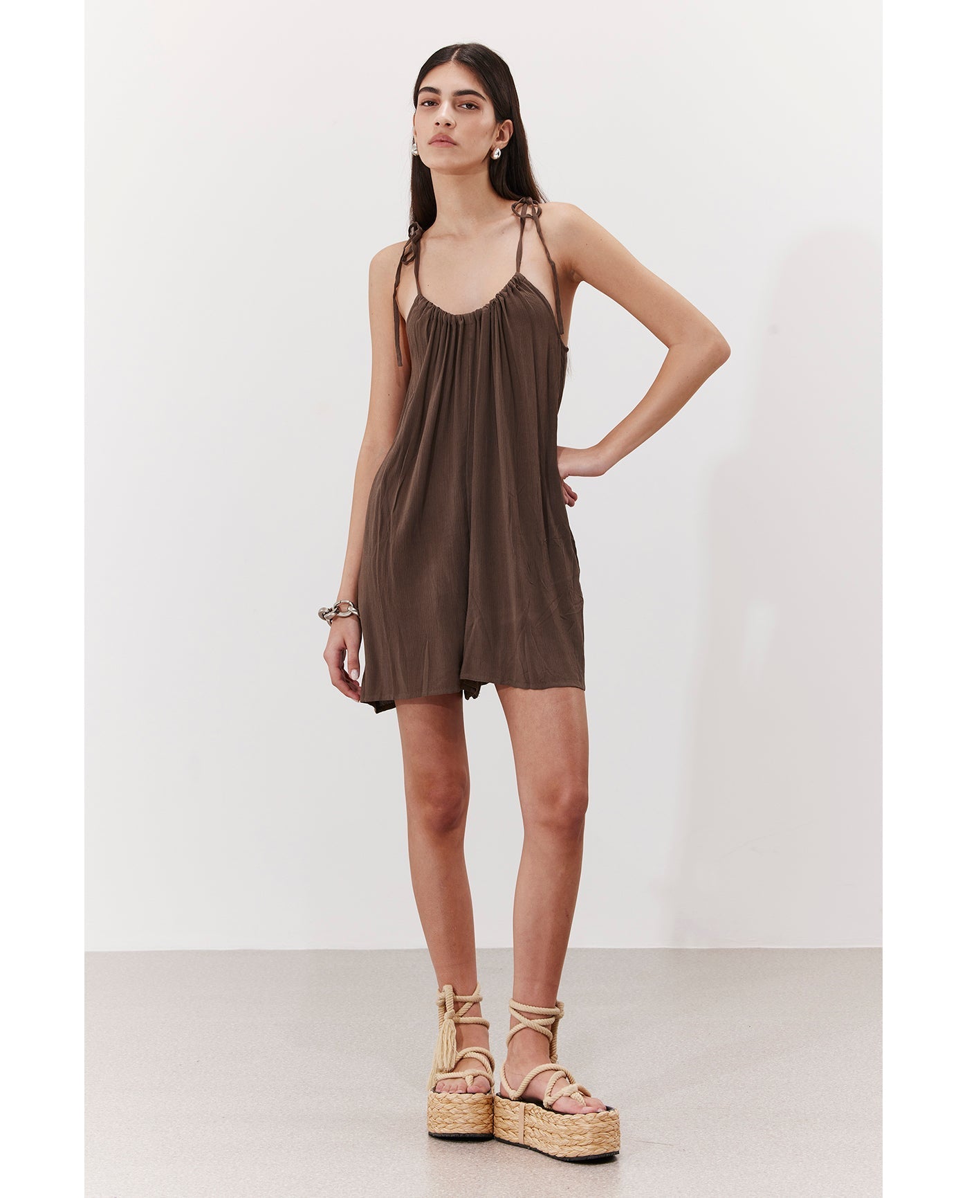 Solena Crêpe High Neck Romper Cover-Up | Khaki