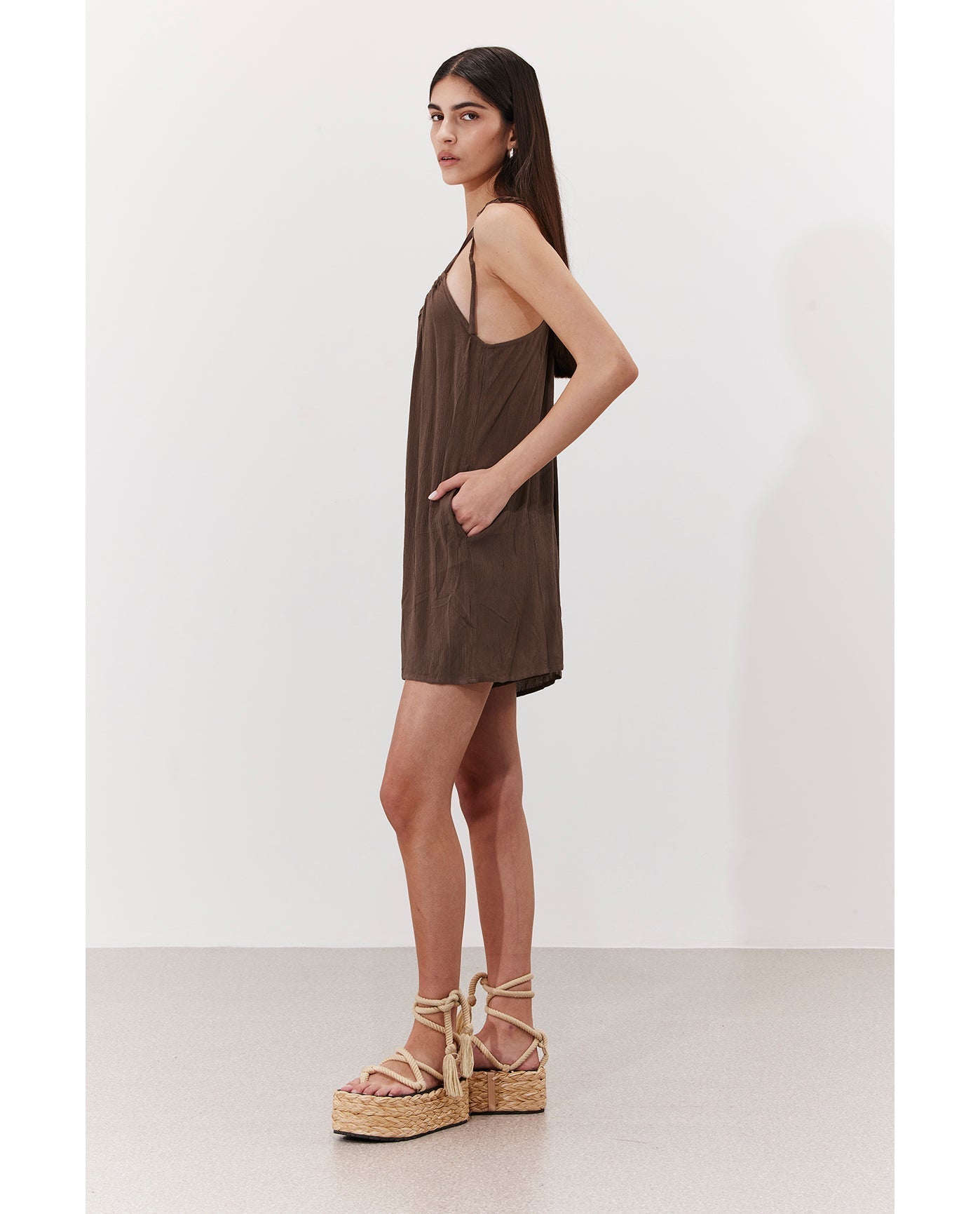 Solena Crêpe High Neck Romper Cover-Up | Khaki