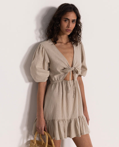 Front View Of Gottex Beach Life Front Tie V-Neck Cover Up Dress | GOTTEX BEACH LIFE NATURAL