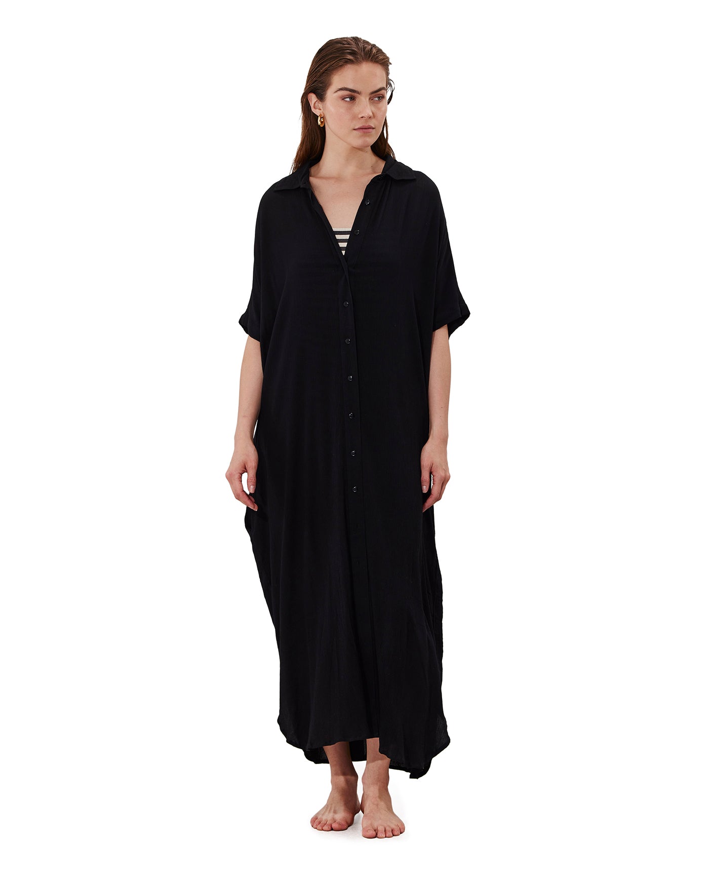 Solena Crêpe Oversized Shirt Dress Cover-Up | Black
