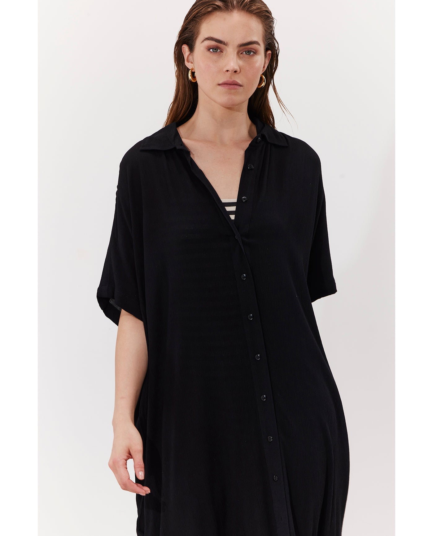 Solena Crêpe Oversized Shirt Dress Cover-Up | Black
