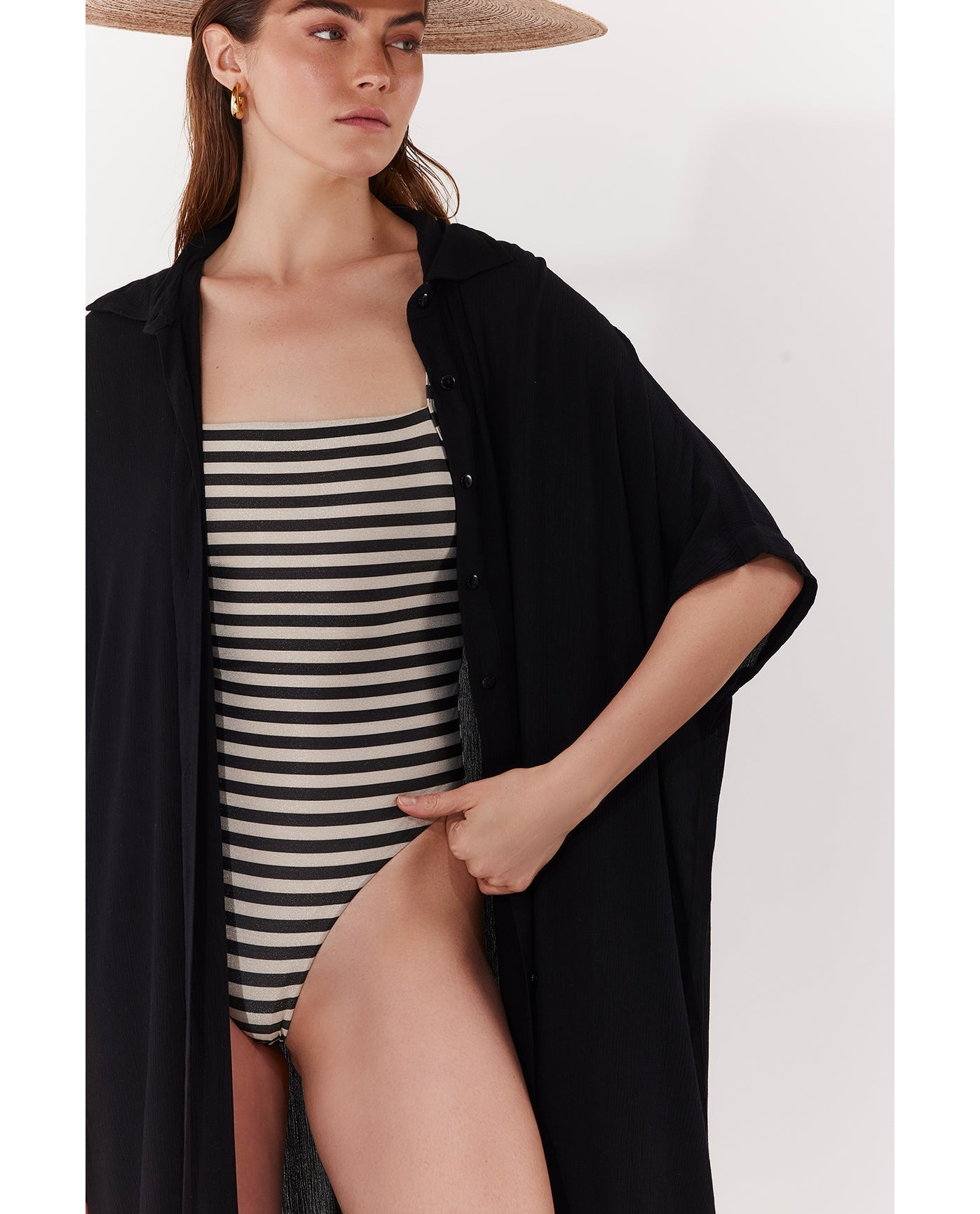 Solena Crêpe Oversized Shirt Dress Cover-Up | Black
