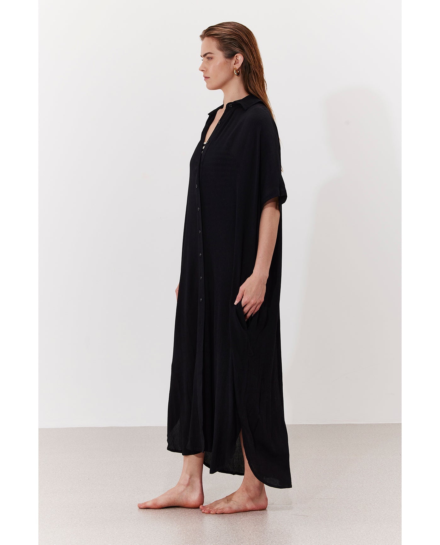 Solena Crêpe Oversized Shirt Dress Cover-Up | Black
