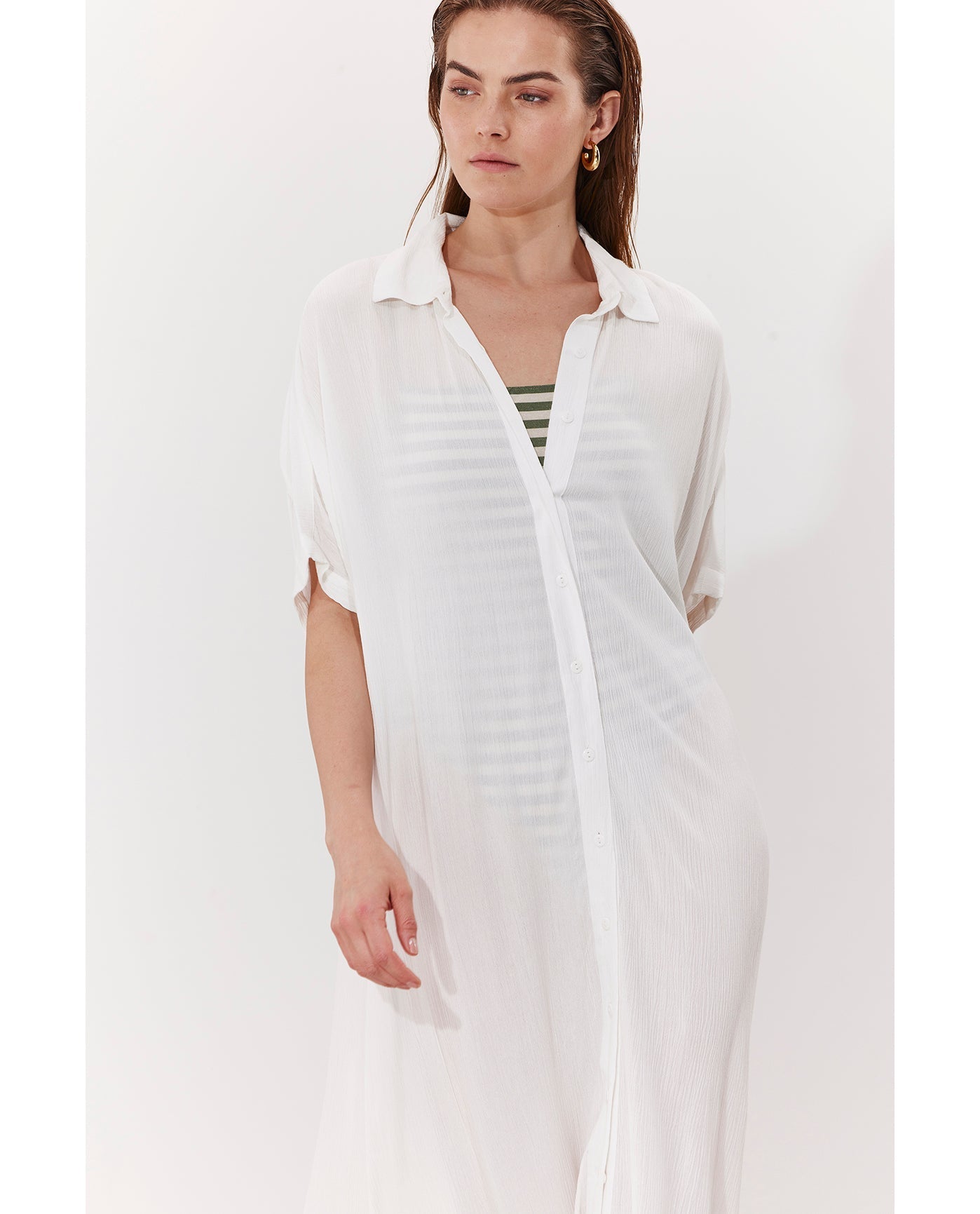 Solena Crêpe Oversized Shirt Dress Cover-Up | White