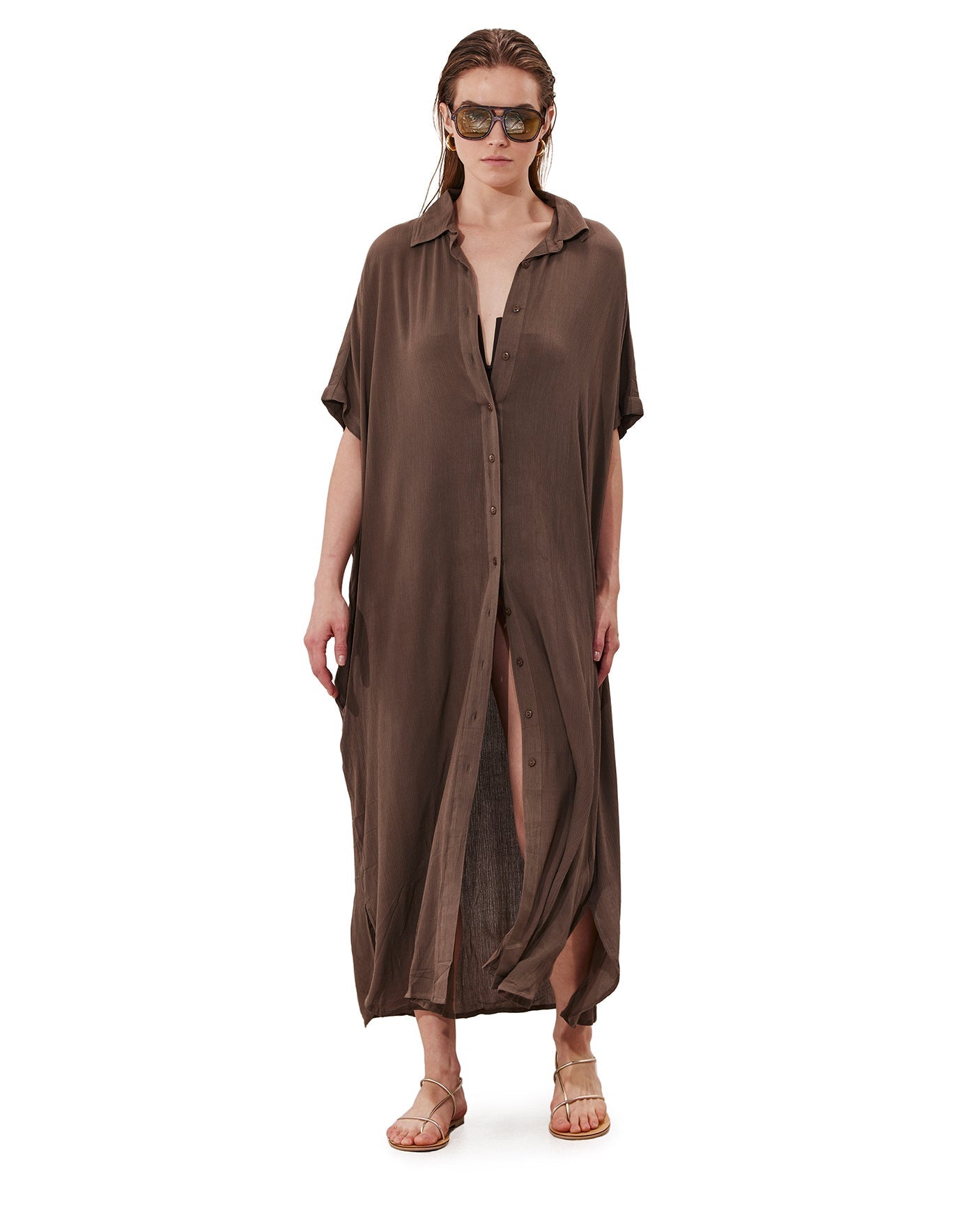 Solena Crêpe Oversized Shirt Dress Cover-Up | Khaki
