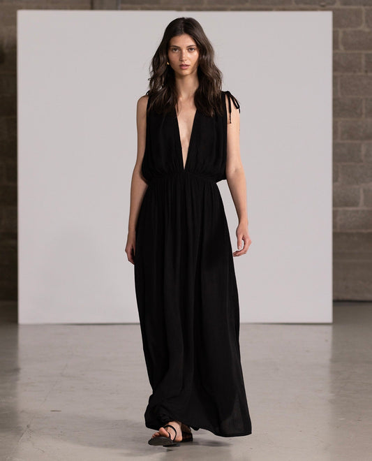 Front View Of Gottex Beach Life Open Back Long Cover Up Dress | GOTTEX BEACH LIFE BLACK