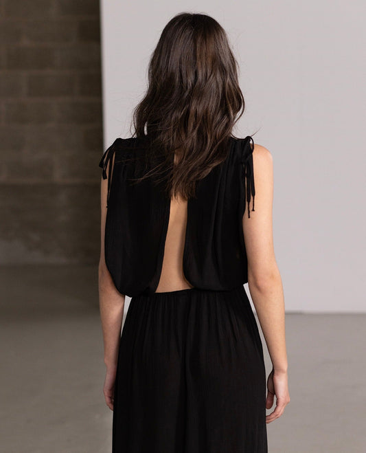 Back View Of Gottex Beach Life Open Back Long Cover Up Dress | GOTTEX BEACH LIFE BLACK