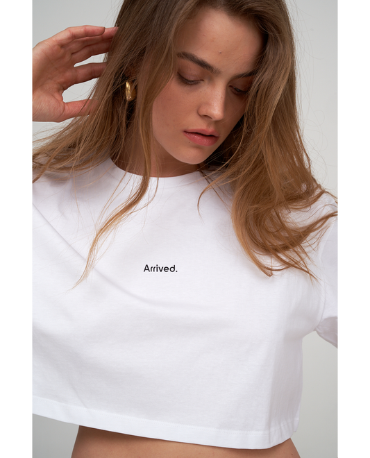 Beach Life Airport Cropped Cotton Graphic T-Shirt