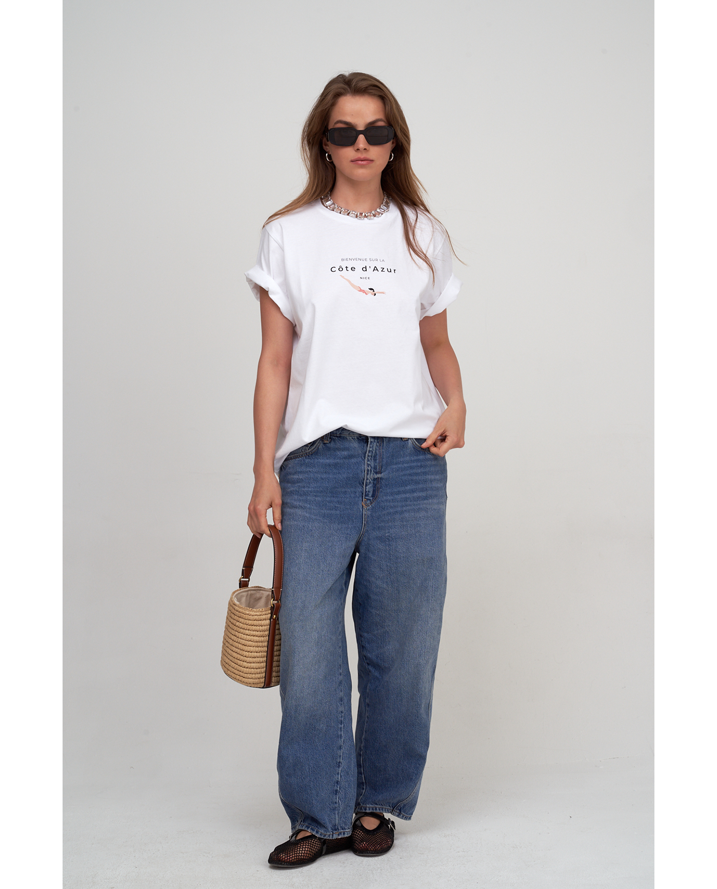 Front View Of Beach Life Airport Cotton Graphic T-Shirt | black - white