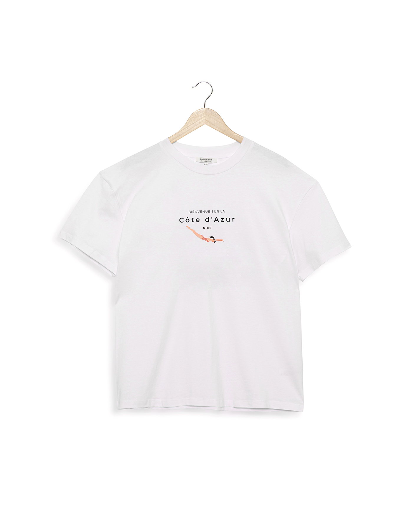 Front View Of Beach Life Airport Cotton Graphic T-Shirt | black - white