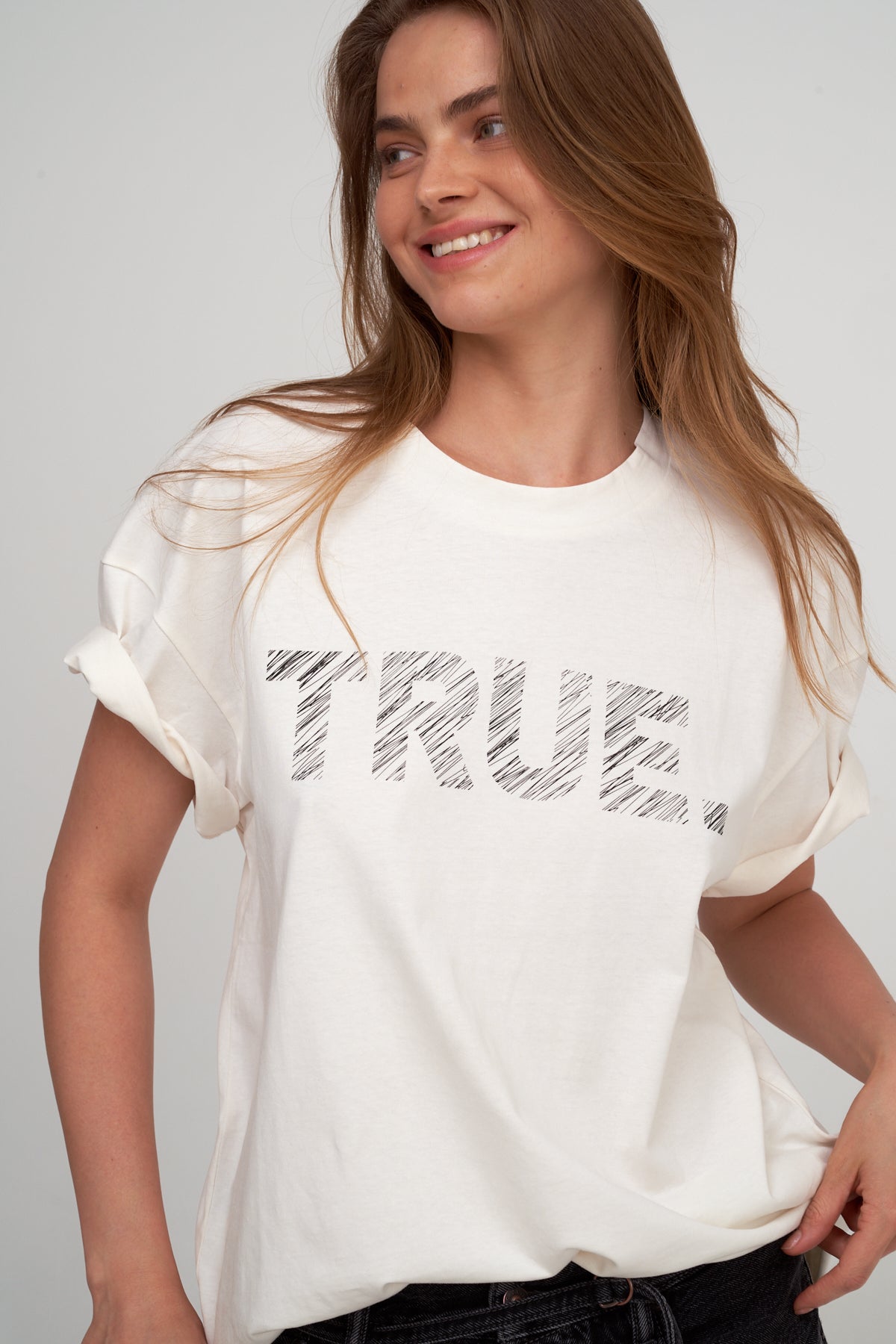 Oversized Short Sleeve Graphic Tee-Blk/ivory