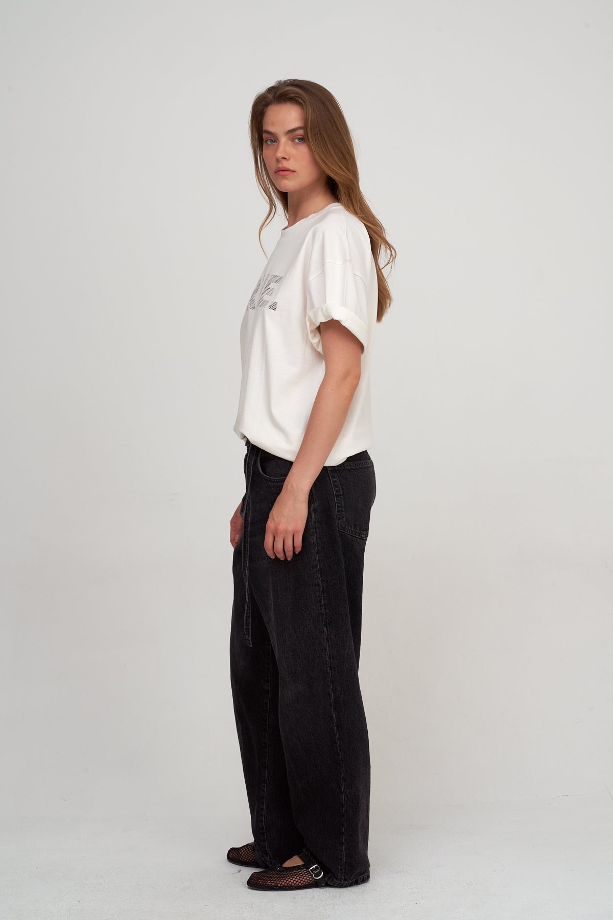 Oversized Short Sleeve Graphic Tee-Blk/ivory