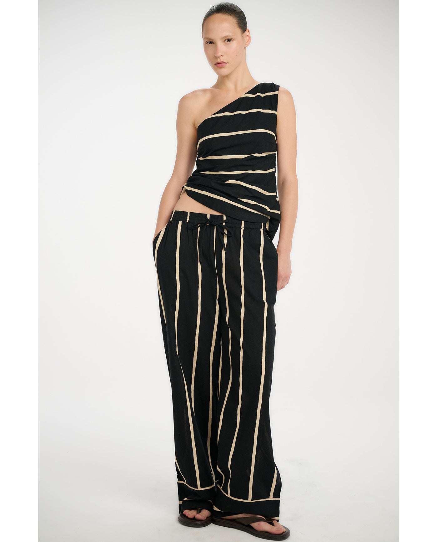 Resort Ray One Shoulder Tank Top Cover-Up-Black-Sand