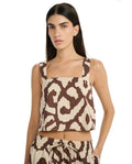 Resort Geo Drift Square Neck Crop Top Cover-Up-Cream-Brown