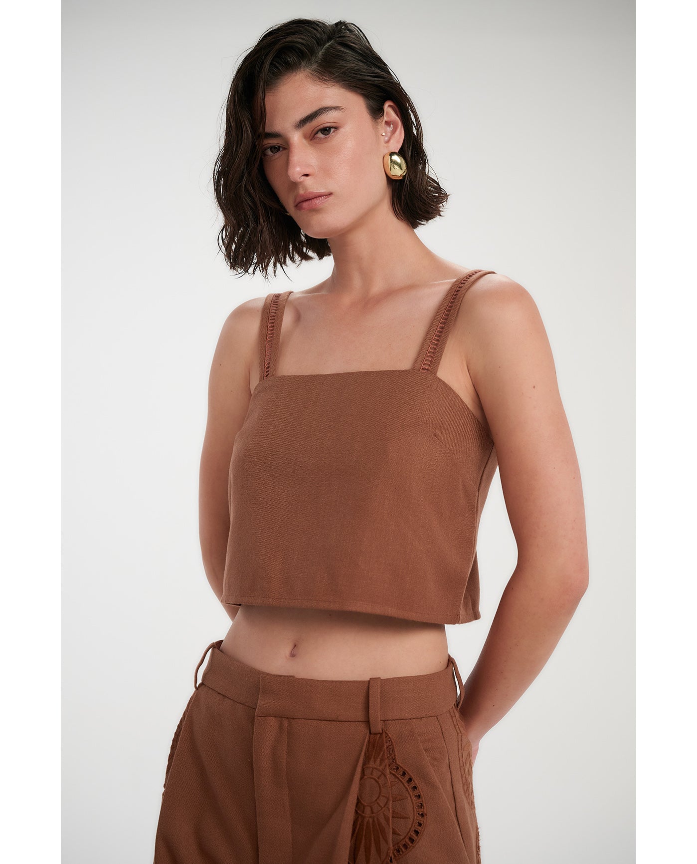 Gottex Beach LifeResort Embroidered Crop Top Cover-Up-BrownCover Ups