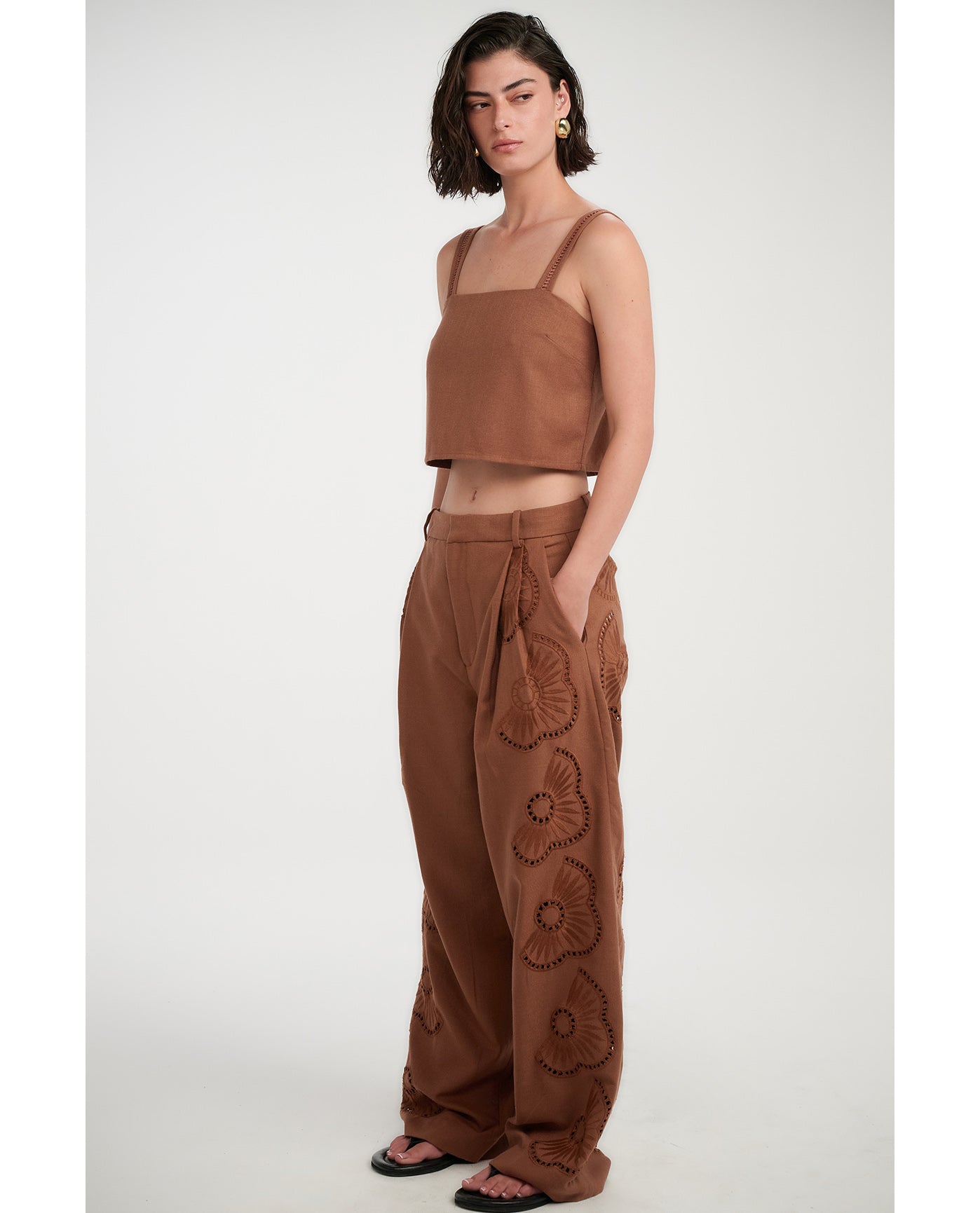 Gottex Beach LifeResort Embroidered Crop Top Cover-Up-BrownCover Ups
