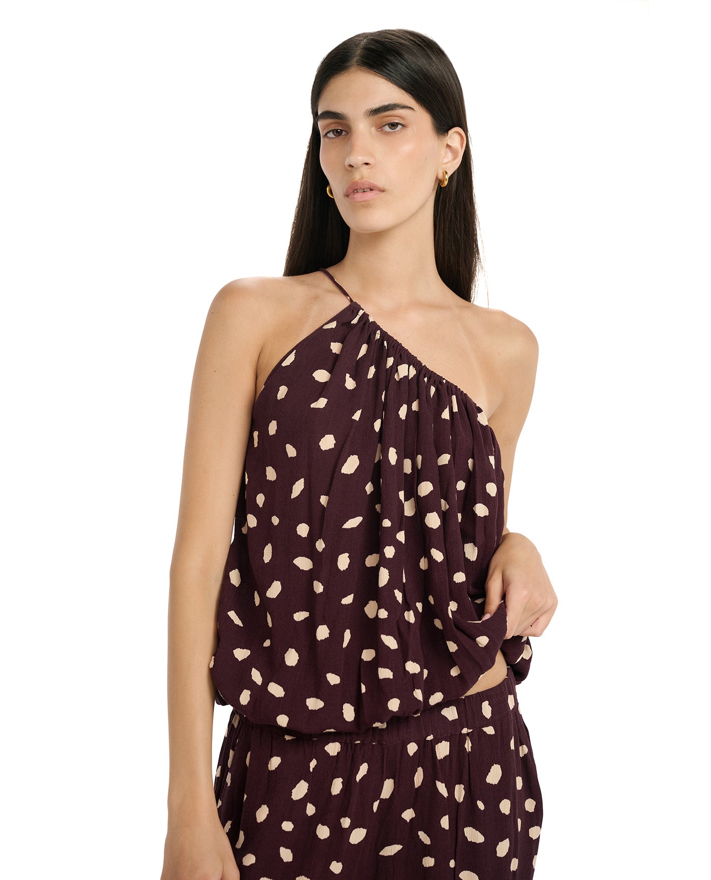 Resort Pebble One Shoulder Bubble Top Cover-Up-Brown