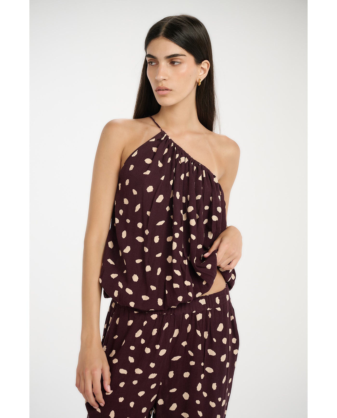 Resort Pebble One Shoulder Bubble Top Cover-Up-Brown
