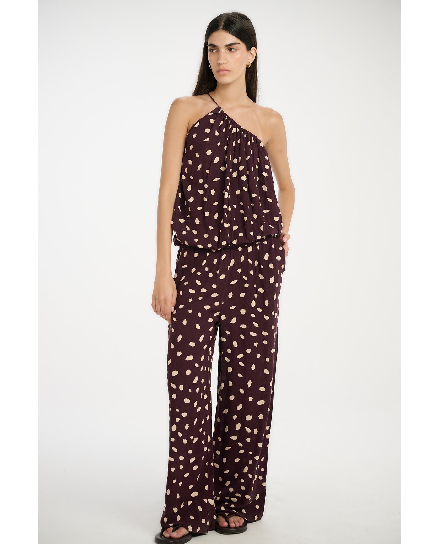 Resort Pebble One Shoulder Bubble Top Cover-Up-Brown