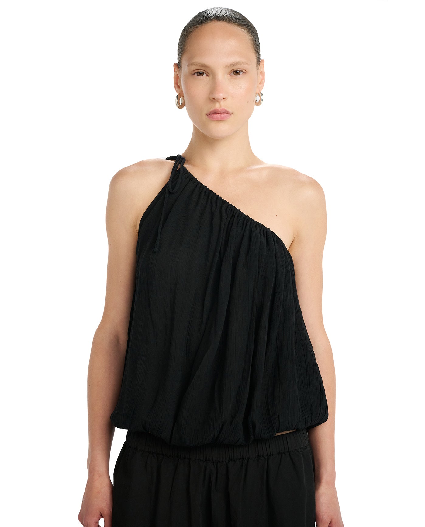 Resort One Shoulder Bubble Top Cover-Up-Black