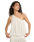 Resort One Shoulder Bubble Top Cover-Up-White