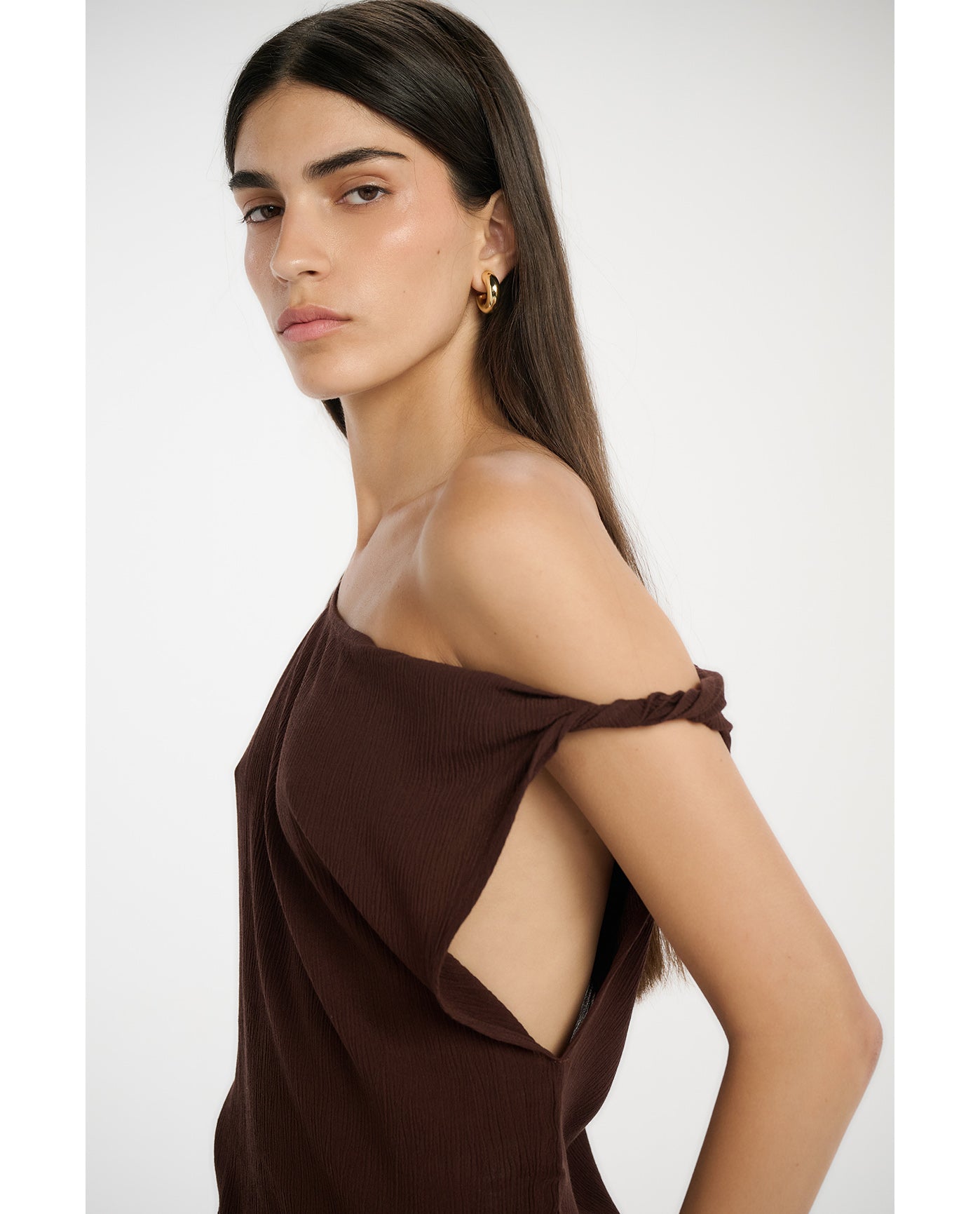 Resort One Shoulder Twist Top Cover-Up-Brown