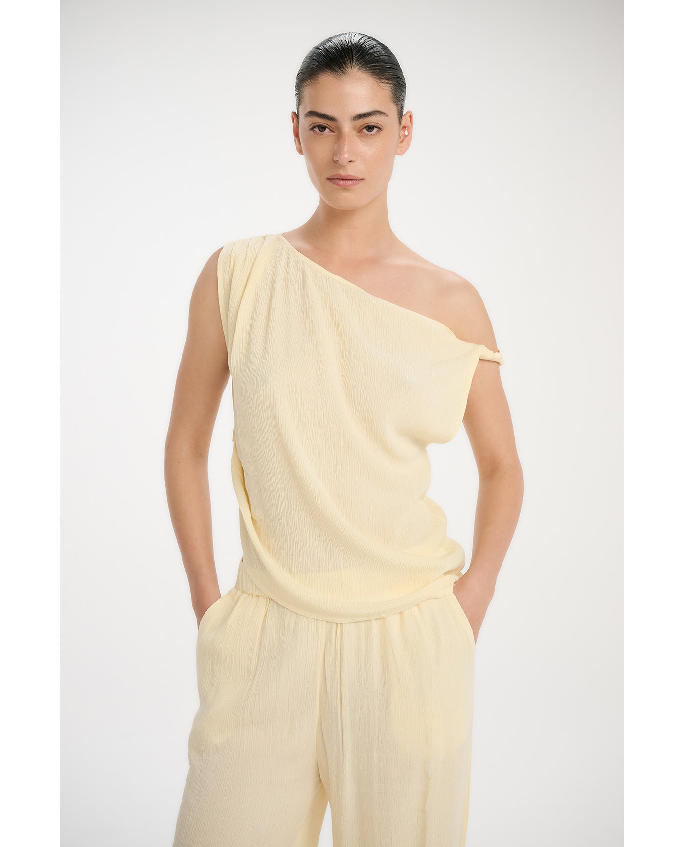 Resort One Shoulder Twist Top Cover-Up-Light-Yellow