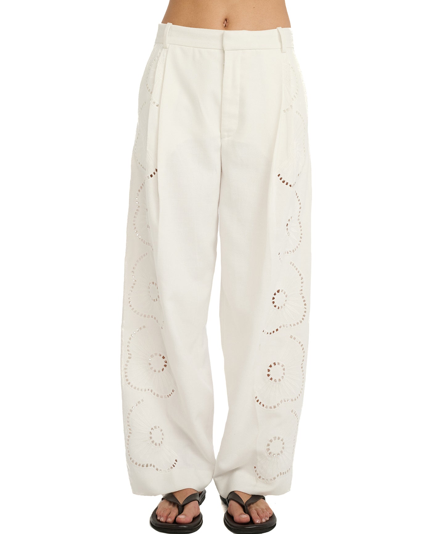 Resort Embroidered Pants Cover-Up-Cream